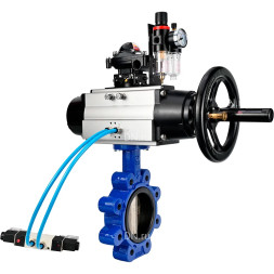 Затвор дисковый поворотный WBV1616E-2W-Fb-H Ду125 Ру16 LUG, корпус - чугун QT450, диск - чугун QT450, уплотнение - EPDM, с пневмоприводом PA-DA-105-1, пневмораспределителем 4M320-10 AC220V, БКВ APL-210N и БПВ AFC2000