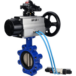 Затвор дисковый поворотный WBV1616N-2W-Fb-H Ду125 Ру16 LUG корпус - чугун QT450, диск - чугун QT450, уплотнение - NBR, с пневмоприводом PA-DA-105-1, пневмораспределителем 4V320-10 AC220V и БКВ APL-210N