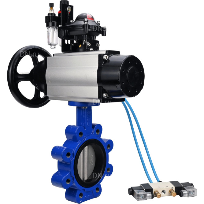 Затвор дисковый поворотный WBV1631N-2W-Fb-H Ду125 Ру16 LUG корпус - чугун QT450, диск - нержавеющая сталь 304, уплотнение - NBR, с пневмоприводом PA-DA-105-1, пневмораспределителем 4V320-08 AC220V, БКВ APL-210N и БПВ AFC2000 в Омске