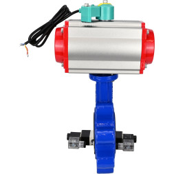 Затвор дисковый поворотный WBV1616E-2W-Fb-H Ду80 Ру16 LUG корпус - чугун QT450, диск - чугун QT450, уплотнение - EPDM, с пневмоприводом PA-DA-083, пневмораспределителем 4V320-10 AC220V и магнитным переключателем ALS200D