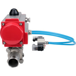 Кран шаровой BV3131P(3pc)-FP-W-ISO-H LONG Ду125 Ру16 полнопроходной, корпус - нержавеющая сталь 304, уплотнение - PTFE, под приварку, с пневмоприводом PA-SA-210 и пневмораспределителем 4V320-10 AC220V