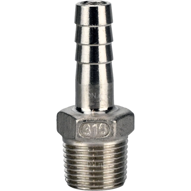 Штуцер елочка BF32-T-3/8-12 3/8″х12мм Ду10 Ру16 шланговый, корпус - нержавеющая сталь AISI 316 (CF8M), присоединение - наружная резьба/штуцер в Омске