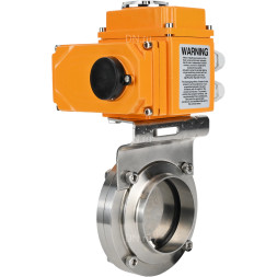 Затвор дисковый поворотный WBV3131E-2W-W-H Ду32 Ру10 под приварку, корпус - пищевая нержавеющая сталь 304, уплотнение - EPDM, с электроприводом QT-N-003EM-O1-24VDC-У1 24В HARK