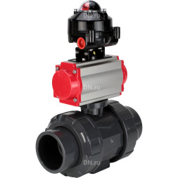 Кран шаровой BV4242E-FP-GRM-ISO Дн65 Ру10 полнопроходной, корпус - НПВХ, шар - НПВХ, уплотнение - EPDM, с пневмоприводом PA-DA-065 и БКВ APL-510N EX
