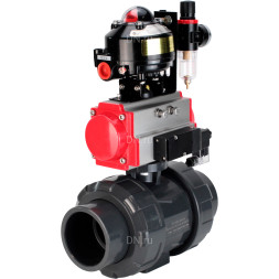 Кран шаровой BV4242E-FP-GRM-ISO Дн20 Ру10 полнопроходной, корпус - НПВХ, шар - НПВХ, уплотнение - EPDM, с пневмоприводом PA-SA-052, пневмораспределителем 4M310-08 AC220V, БКВ APL-510N EX и БПВ AFC2000