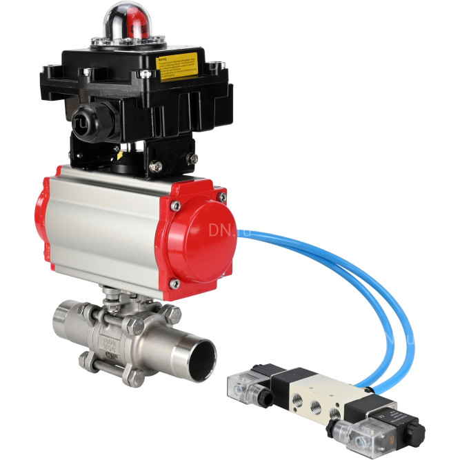 Кран шаровой BV3131P(3pc)-FP-W-ISO-H LONG Ду150 Ру16 полнопроходной, корпус - нержавеющая сталь 304, уплотнение - PTFE, под приварку, с пневмоприводом PA-DA-140, пневмораспределителем 4V320-10 AC220V и БКВ APL-410N EX в Омске