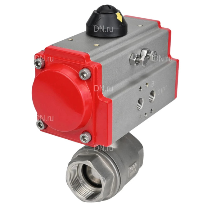 Кран шаровой BV3232P(2pc)-FP-T-ISO-H Ду40 Ру63 полнопроходной двухходовой, нержавеющая сталь 316, внутренняя резьба, уплотнение - PTFE, с пневмоприводом PA-DA-083 двойного действия в Омске