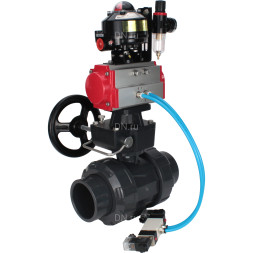 Кран шаровой BV4242E-FP-GRM-ISO Дн65 Ру10 полнопроходной, корпус - НПВХ, шар - НПВХ, уплотнение - EPDM, с пневмоприводом PA-DA-065, пневмораспределителем 4V320-10 AC220V, ручным дублером MON1-250-T26-ISO, БКВ APL-510N EX и БПВ AFC2000