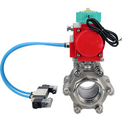 Кран шаровой BV3232P(3pc)-FP-SW-ISO-H Ду80 Ру63 полнопроходной, корпус - нержавеющая сталь SS316, под приварку, с пневмоприводом PA-DA-105, пневмораспределителем 4V320-10 AC220V, магнитным переключателем ALS200D