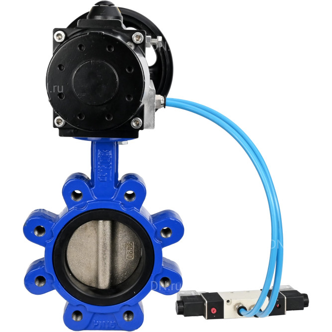 Затвор дисковый поворотный WBV1616E-2W-Fb-H Ду125 Ру16 LUG корпус - чугун QT450, диск - чугун QT450, уплотнение - EPDM, с пневмоприводом PA-DA-105-1 и пневмораспределителем 4V320-08 AC220V в Омске
