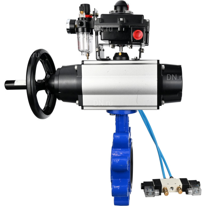 Затвор дисковый поворотный WBV1616N-2W-Fb-H Ду125 Ру16 LUG корпус - чугун QT450, диск - чугун QT450, уплотнение - NBR, с пневмоприводом PA-DA-105-1, пневмораспределителем 4V320-10 AC220V, БКВ APL-410N EX и БПВ AFC2000 в Омске