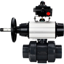 Кран шаровой BV4242E-FP-GRM-ISO Дн40 Ру10 полнопроходной, корпус - НПВХ, шар - НПВХ, уплотнение - EPDM, с пневмоприводом PA-DA-105-1, пневмораспределителем 4M310-08 DC24V и БКВ APL-410N EX