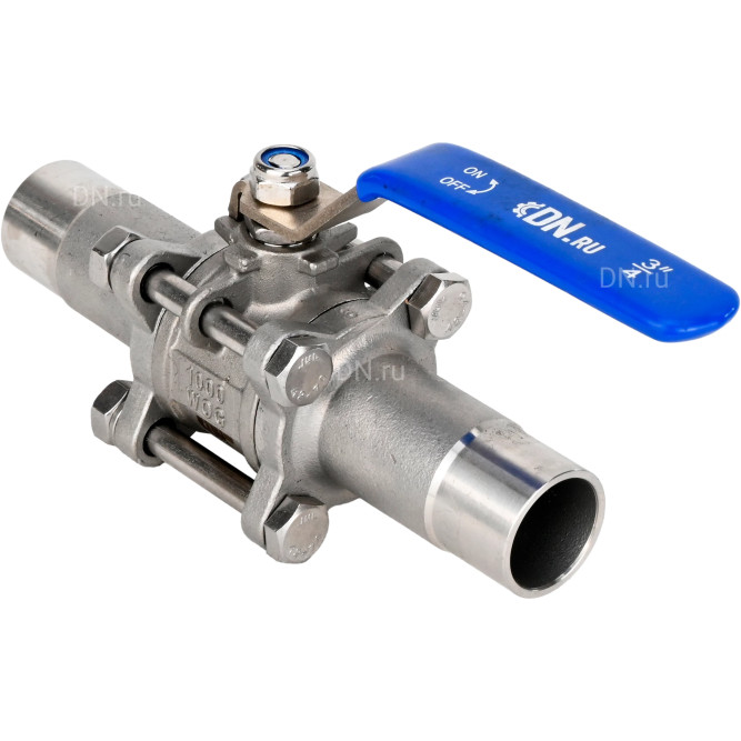 Кран шаровой BV3232P(3pc)-FP-W-H LONG Ду40 Ру40 полнопроходной, трехсоставной, корпус - нержавеющая сталь SS316, уплотнение - PTFE, под приварку, с рукояткой в Омске