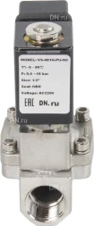 Клапан электромагнитный VS431-NT-NC-220VAC 1/2″ Ду15 Ру16, соленоидный двухходовой, корпус - нержавеющая сталь 304, уплотнение - NBR, резьбовой, нормально-закрытый, пилотный, катушка - 220В
