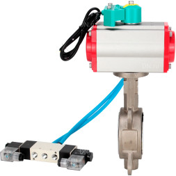 Затвор дисковый поворотный WBV3232P-2W-Fb-H Ду65 Ру16 корпус - нержавеющая сталь 316L, диск - нержавеющая сталь 316L, уплотнение - PTFE, с пневмоприводом PA-DA-083, пневмораспределителем 4V320-08 AC220V и магнитным переключателем ALS200D
