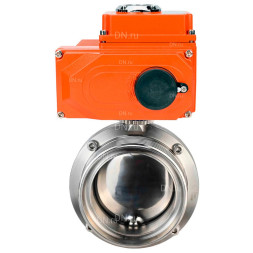 Затвор дисковый поворотный WBV3131E-2W-T-H Ду15 Ру10 резьбовой, корпус - пищевая нержавеющая сталь 304, уплотнение - EPDM, с электроприводом QT-N-005EM-O1-380VAC-У1 380В HARK