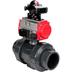 Кран шаровой BV4242E-FP-GRM-ISO Дн40 Ру10 полнопроходной, корпус - НПВХ, шар - НПВХ, уплотнение - EPDM, с пневмоприводом PA-DA-052, пневмораспределителем 4M310-08 AC220V и БКВ APL-210N