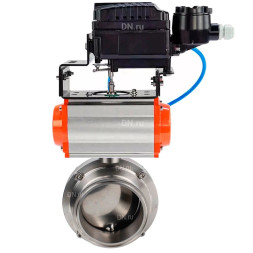 Затвор дисковый поворотный кламповый WBV3131E-2W-C-H Ду25 Ру10 корпус - пищевая нержавеющая сталь 304, уплотнение – EPDM, с пневмоприводом PA-DA-052 и позиционером YT-1000RSN с обратной связью