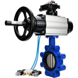 Затвор дисковый поворотный WBV1631N-2W-Fb-H Ду125 Ру16 LUG корпус - чугун QT450, диск - нержавеющая сталь 304, уплотнение - NBR, с пневмоприводом PA-DA-105-1, пневмораспределителем 4V320-10 AC220V и БКВ APL-210N