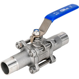 Кран шаровой BV3232P(3pc)-FP-W-H LONG Ду50 Ру40 полнопроходной, трехсоставной, корпус - нержавеющая сталь SS316, уплотнение - PTFE, под приварку, с рукояткой