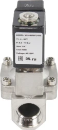 Клапан электромагнитный VS431-NT-NC-220VAC 3/4″ Ду20 Ру16, соленоидный двухходовой, корпус - нержавеющая сталь 304, уплотнение - NBR, резьбовой, нормально-закрытый, пилотный, катушка - 220В