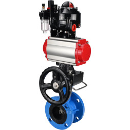 Затвор дисковый поворотный WBV1313E-2W-F-H Ду65 Ру16 фланцевый, корпус - чугун GGG40, диск - чугун GGG40, EPDM, с пневмоприводом PA-DA-105, пневмораспределителем 4M310-08 AC220V, БКВ APL-510N EX, ручным дублером MON1-250-T26-ISO и БПВ AFC2000