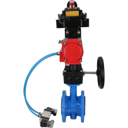 Затвор дисковый поворотный WBV1313E-2W-F-H Ду200 Ру16 фланцевый, корпус - чугун GGG40, диск - чугун GGG40, EPDM, с пневмоприводом PA-DA-140, пневмораспределителем 4V320-08 AC220V, БКВ APL-410N EX и ручным дублером MON2-450-T28-ISO