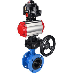 Затвор дисковый поворотный WBV1313E-2W-F-H Ду125 Ру16 фланцевый, корпус - чугун GGG40, диск - чугун GGG40, уплотнение - EPDM, с пневмоприводом PA-DA-130, БКВ APL-510N EX и ручным дублером MON1-250-T26-ISO