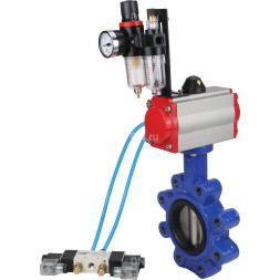 Затвор дисковый поворотный WBV1616E-2W-Fb-H Ду150 Ру16 LUG корпус - чугун QT450, диск - чугун QT450, уплотнение - EPDM, с пневмоприводом PA-SA-160, пневмораспределителем 4V320-10 AC220V и БПВ AFC2000