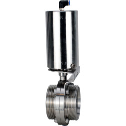Затвор дисковый поворотный WBV3131E-2W-T-H Ду25 Ру10 резьбовой, пищевая нержавеющая сталь 304, уплотнение – EPDM, с пневмоприводом PA-SA-85 с возвратными пружинами