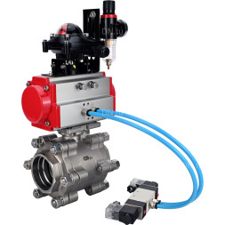 Кран шаровой BV3232P(3pc)-FP-SW-ISO-H Ду50 Ру63 полнопроходной, корпус - нержавеющая сталь SS316, под приварку, с пневмоприводом PA-DA-083, пневмораспределителем 4V320-10 AC220V, БКВ APL-210N, БПВ AFC2000