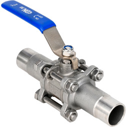 Кран шаровой BV3232P(3pc)-FP-W-H LONG Ду65 Ру25 полнопроходной, трехсоставной, корпус - нержавеющая сталь SS316, уплотнение - PTFE, под приварку, с рукояткой