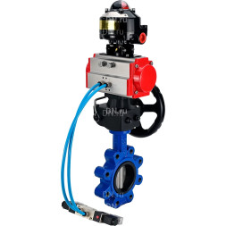 Затвор дисковый поворотный WBV1631N-2W-Fb-H Ду65 Ру16 LUG, корпус - чугун, диск - нержавеющая сталь 304, уплотнение - NBR, с пневмоприводом PA-DA-065, пневмораспределителем 4M320-10 AC220V, ручным дублером MON1-250-T26-ISO и БКВ APL-510N EX