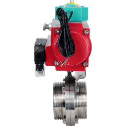 Затвор дисковый поворотный WBV3131S-2W-T-H Ду25 Ру10 резьбовой, пищевая нержавеющая сталь 304, уплотнение - Silicon, с пневмоприводом PA-DA-052, пневмораспределителем 4M310-08 AC220V и магнитным переключателем ALS200D