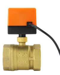 Кран шаровой BV0030NP-SP-T-ED Ду50 Ру16 стандартнопроходной двухходовой, латунь, внутренняя резьба, уплотнение - нитриловый каучук / PTFE, с электроприводом 220В без концевых выключателей