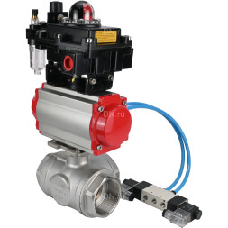 Кран шаровой BV3232P(4pc)-SP-3WL-T-ISO-H Ду50 Ру63, стандартнопроходной, четырехсоставной, нержавеющая сталь 316, PTFE, внутренняя резьба, с пневмоприводом PA-DA-065, пневмораспределителем 4V320-08 AC220V, БКВ APL-410N Ex, БПВ AFC2000