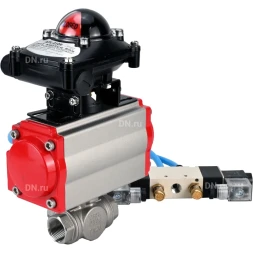Кран шаровой BV3232P(4pc)-SP-3WL-T-ISO-H Ду10 Ру63, стандартнопроходной, четырехсоставной, корпус - нержавеющая сталь 316, уплотнение - PTFE, внутренняя резьба, с пневмоприводом PA-SA-052, пневмораспределителем 4V320-10 AC220V, БКВ APL-210N