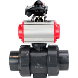 Кран шаровой BV4242E-FP-GRM-ISO Дн65 Ру10 полнопроходной, корпус - НПВХ, шар - НПВХ, уплотнение - EPDM, с пневмоприводом PA-DA-065, пневмораспределителем 4M310-08 AC220V и БКВ APL-210N
