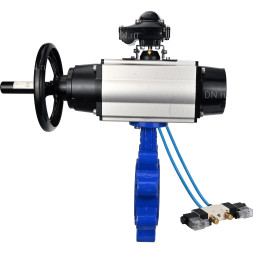 Затвор дисковый поворотный WBV1616E-2W-Fb-H Ду125 Ру16 LUG корпус - чугун QT450, диск - чугун QT450, уплотнение - EPDM, с пневмоприводом PA-DA-105-1, пневмораспределителем 4V320-10 AC220V и БКВ APL-210N