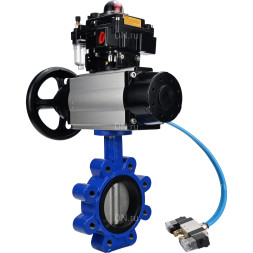 Затвор дисковый поворотный WBV1631N-2W-Fb-H Ду125 Ру16 LUG корпус - чугун QT450, диск - нержавеющая сталь 304, уплотнение - NBR, с пневмоприводом PA-DA-105-1, пневмораспределителем 4V320-10 AC220V, БКВ APL-410N EX и БПВ AFC2000