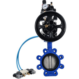Затвор дисковый поворотный WBV1631N-2W-Fb-H Ду125 Ру16 LUG корпус - чугун QT450, диск - нержавеющая сталь 304, уплотнение - NBR, с пневмоприводом PA-DA-105-1, пневмораспределителем 4V320-10 AC220V, БКВ APL-410N EX и БПВ AFC2000