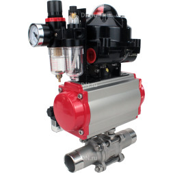 Кран шаровой BV3131P(3pc)-FP-W-ISO-H LONG Ду32 Ру40 полнопроходной, корпус - нержавеющая сталь 304, уплотнение - PTFE, под приварку, с пневмоприводом PA-SA-083, пневмораспределителем 4M310-08 DC24V, БКВ APL-510N EX и БПВ AFC2000