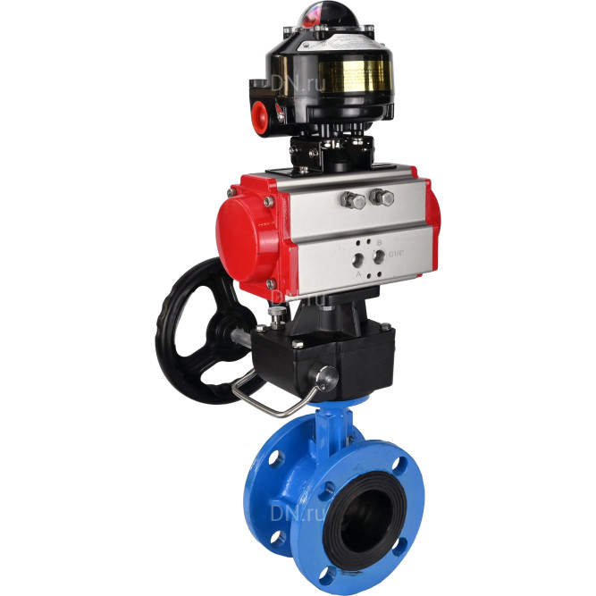 Затвор дисковый поворотный WBV1313E-2W-F-H Ду200 Ру16 фланцевый, корпус - чугун GGG40, диск - чугун GGG40, уплотнение - EPDM, с пневмоприводом PA-DA-140, БКВ APL-510N EX и ручным дублером MON2-450-T28-ISO в Омске