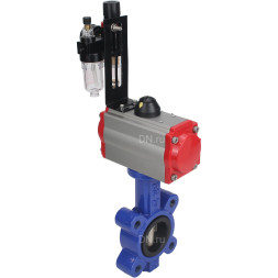 Затвор дисковый поворотный WBV1616N-2W-Fb-H Ду65 Ру16 LUG корпус - чугун QT450, диск - чугун QT450, уплотнение - NBR, с пневмоприводом PA-SA-105, пневмораспределителем 4M310-08 AC220V и БПВ AFC2000
