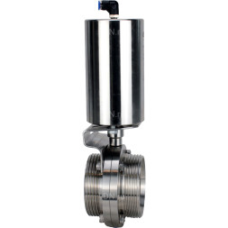 Затвор дисковый поворотный WBV3131E-2W-T-H Ду40 Ру10 резьбовой, пищевая нержавеющая сталь 304, уплотнение – EPDM, с пневмоприводом PA-SA-85 с возвратными пружинами