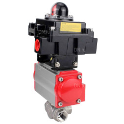 Кран шаровой BV3232P(4pc)-SP-3WL-T-ISO-H Ду50 Ру63 стандартнопроходной трехходовой L-тип, нержавеющая сталь SS316, внутренняя резьба, уплотнение - PTFE, с пневмоприводом PA-DA-65 и блоком концевых выключателей APL-410N EX