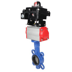 Затвор дисковый поворотный WBV1413E-2W-Fb-H Ду40 Ру16, корпус - чугун GGG50, диск - чугун GGG40, уплотнение - EPDM, с пневмоприводом PA-SA-083 с возвратными пружинами, пневмораспределителем 4M310-08 AC220V, БКВ APL-410N EX