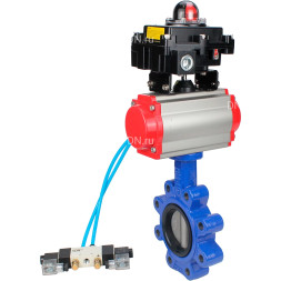 Затвор дисковый поворотный WBV1631N-2W-Fb-H Ду65 Ру16 LUG, корпус - чугун QT450, диск - нержавеющая сталь 304, уплотнение - NBR, с пневмоприводом PA-SA-105, пневмораспределителем 4M320-10 AC220V и БКВ APL-410N EX