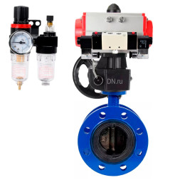 Затвор дисковый поворотный WBV1331E-2W-F-H Ду200 Ру16 фланцевый, чугун GGG40, нержавеющая сталь 304, EPDM, с пневмоприводом PA-DA-140, пневмораспределителем 4V320-08 AC220V, ручным дублером MON4-1200-T54-ISO и БПВ AFC2000