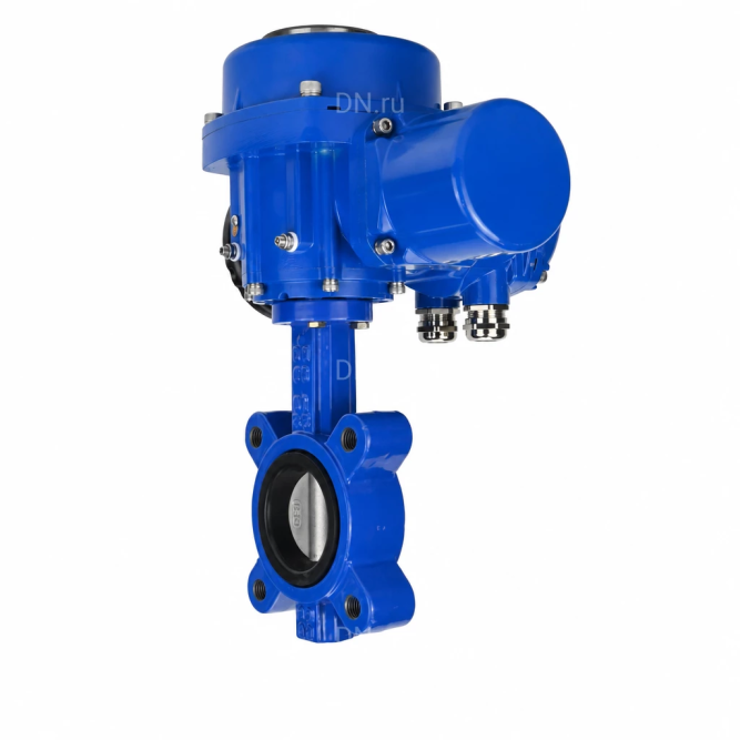 Затвор дисковый поворотный WBV1631N-2W-Fb-H Ду80 Ру16 LUG межфланцевый, корпус - чугун QT450, диск - нержавеющая сталь AISI 304, уплотнение - NBR, с электроприводом QT-N-005M-O2-380VAC-У1 с моментной муфтой и штурвалом в Омске